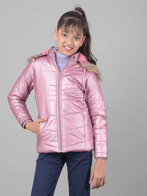girls pink solids hooded neck jacket - 20509566 -  Standard Image - 0