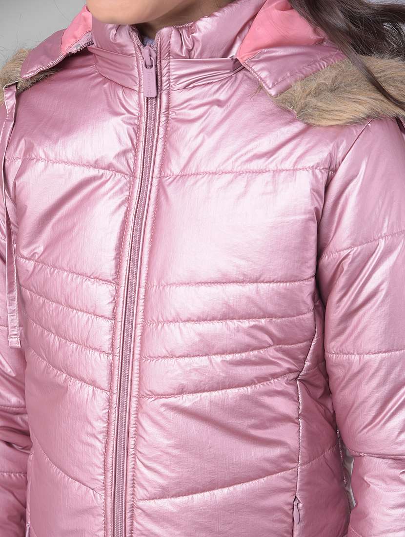 girls pink solids hooded neck jacket - 20509566 -  Standard Image - 5