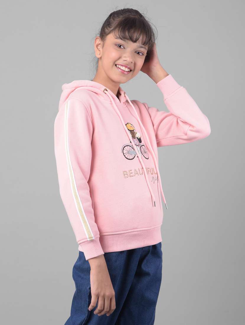 girls pink hooded neck sweatshirt