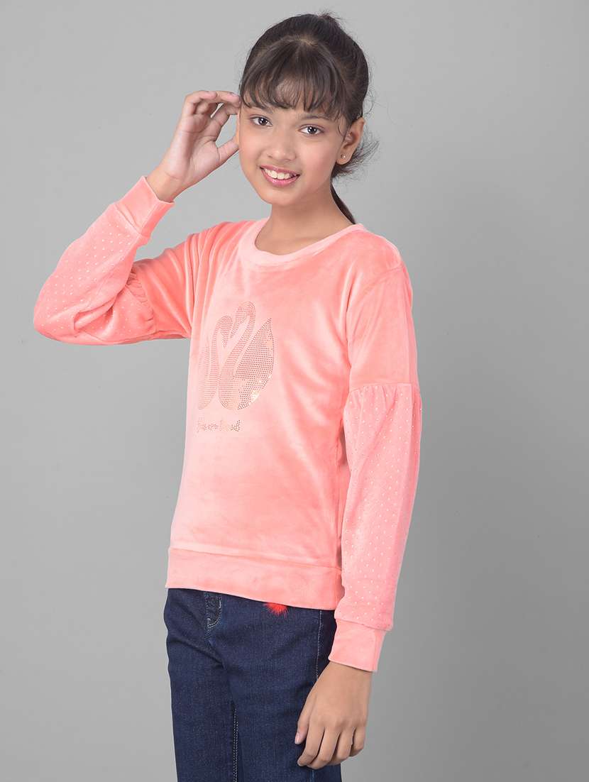 girls peach round neck sweatshirt