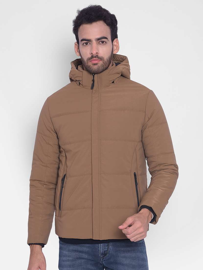 men solid hooded puffer jacket