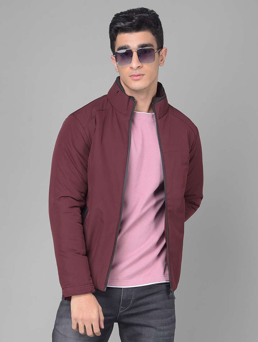 men solid mock collar casual jacket