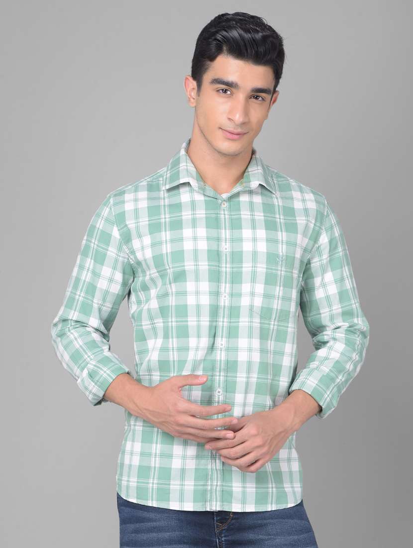men tartan checkered sea green cotton casual shirt - 20509649 -  Standard Image - 3