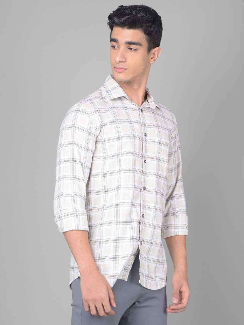 men windowpane checkered beige cotton casual shirt - 20509651 -  Standard Image - 3
