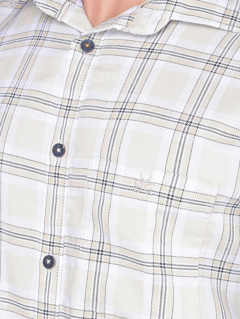 men windowpane checkered beige cotton casual shirt - 20509651 -  Standard Image - 5