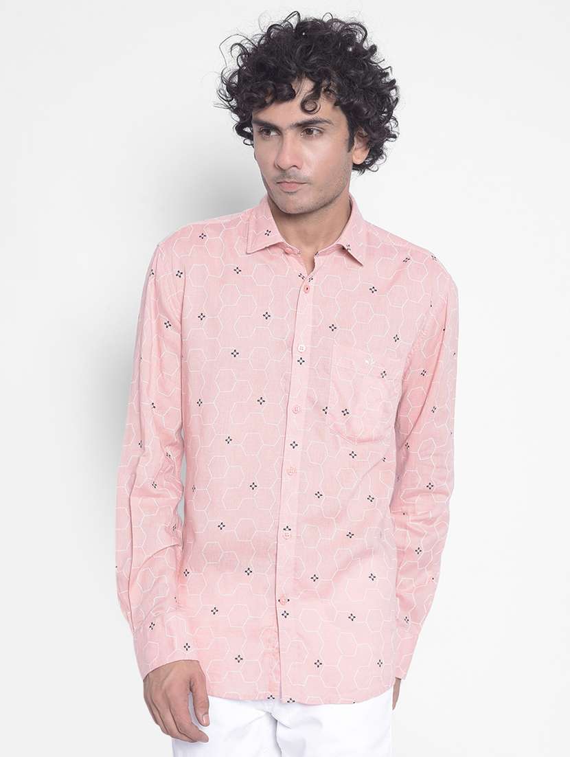 men printed pink linen blend casual shirt - 20509653 - Zoom Image - 0