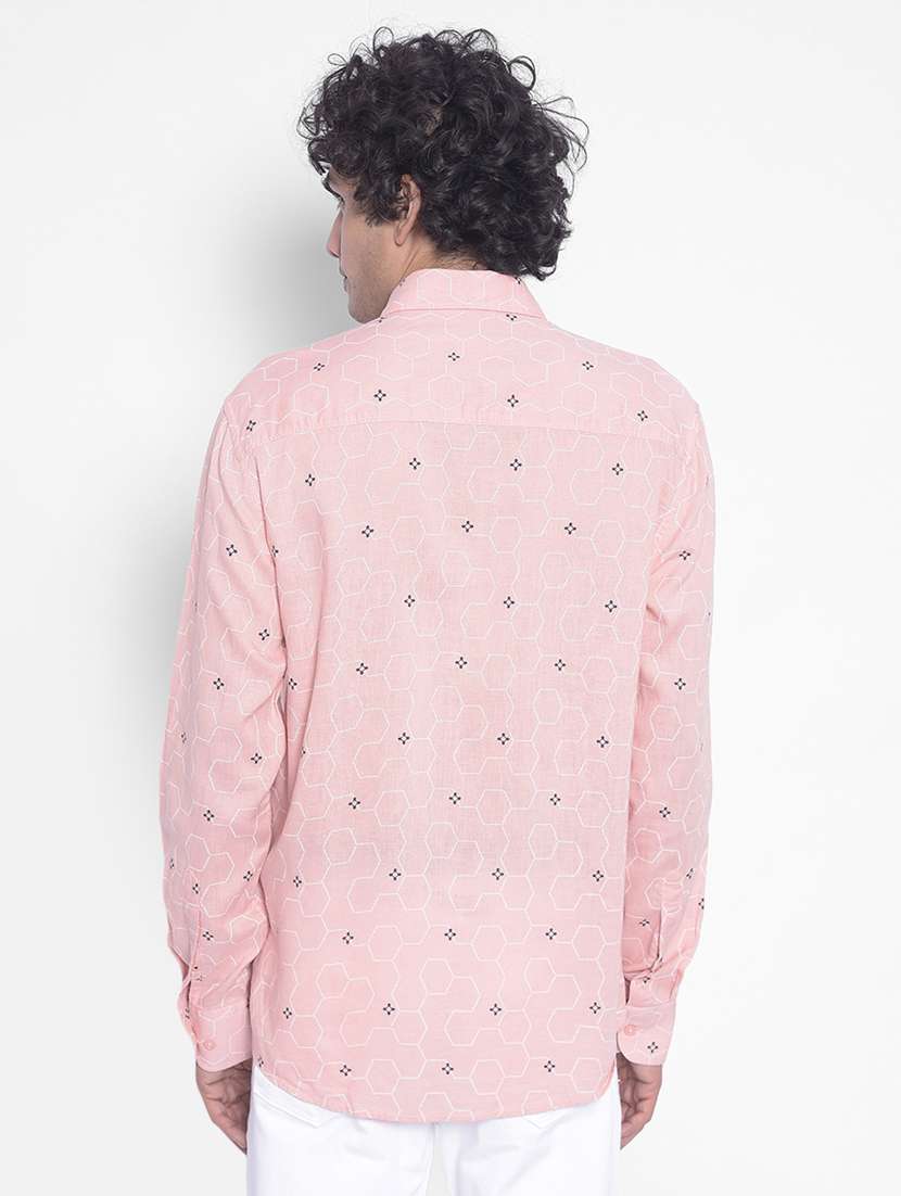 men printed pink linen blend casual shirt - 20509653 - Standard Image - 3