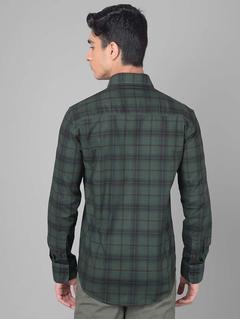 men tartan checkered bottle green cotton slim fit casual shirt - 20509662 -  Standard Image - 3