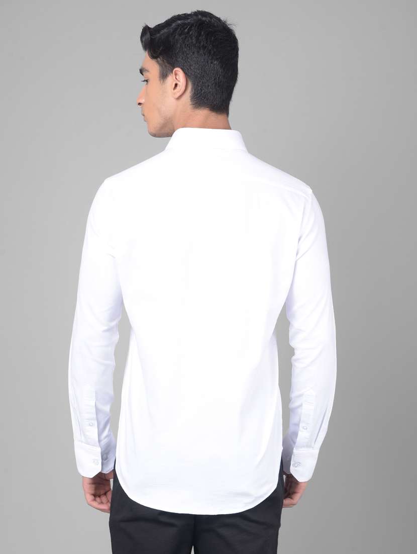 men self designed white cotton blend slim fit casual shirt - 20509681 - Standard Image - 3