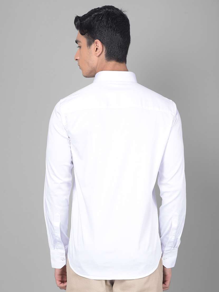 men solid white cotton blend slim fit casual shirt - 20509684 -  Standard Image - 3