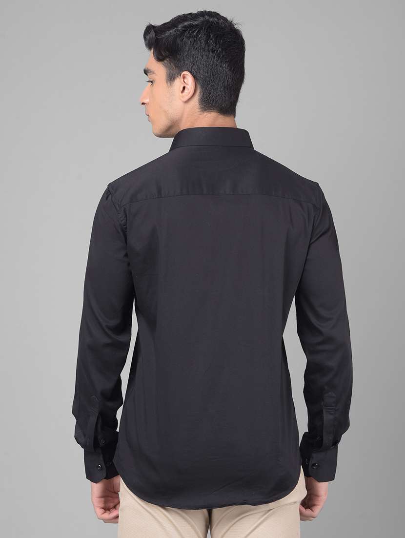 men solid black cotton blend slim fit casual shirt - 20509686 -  Standard Image - 3
