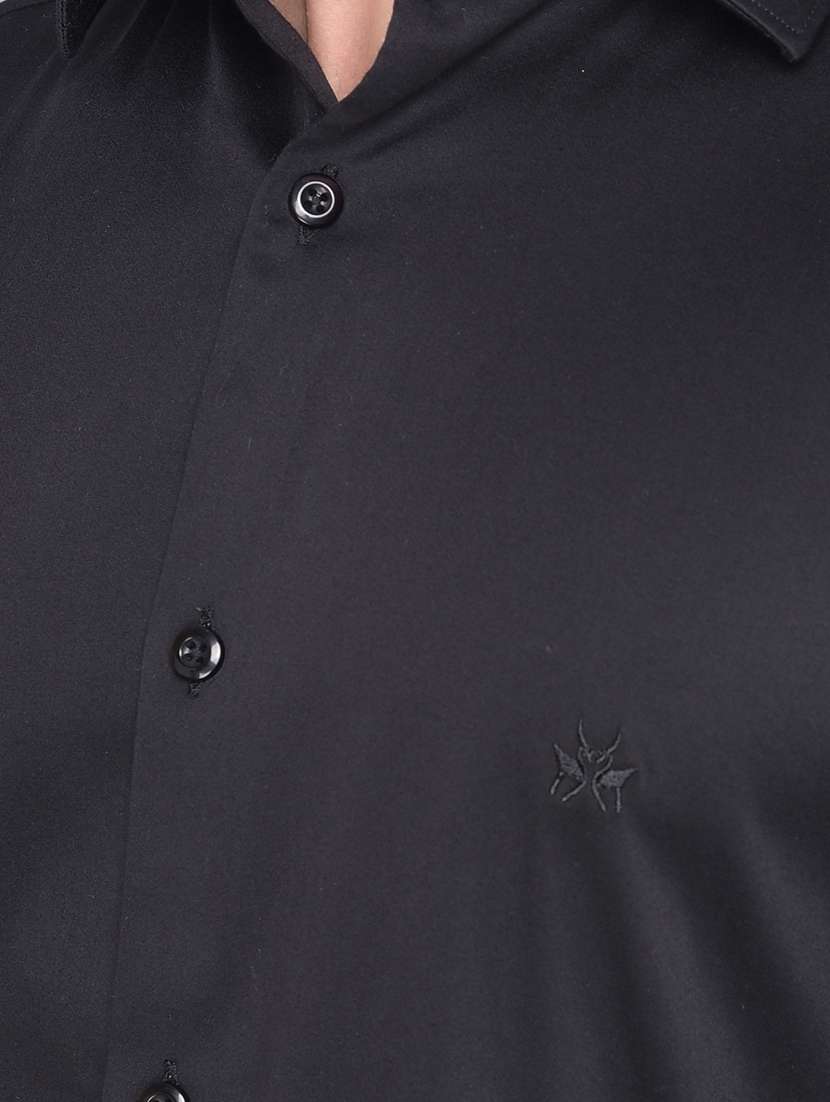 men solid black cotton blend slim fit casual shirt - 20509686 -  Standard Image - 5