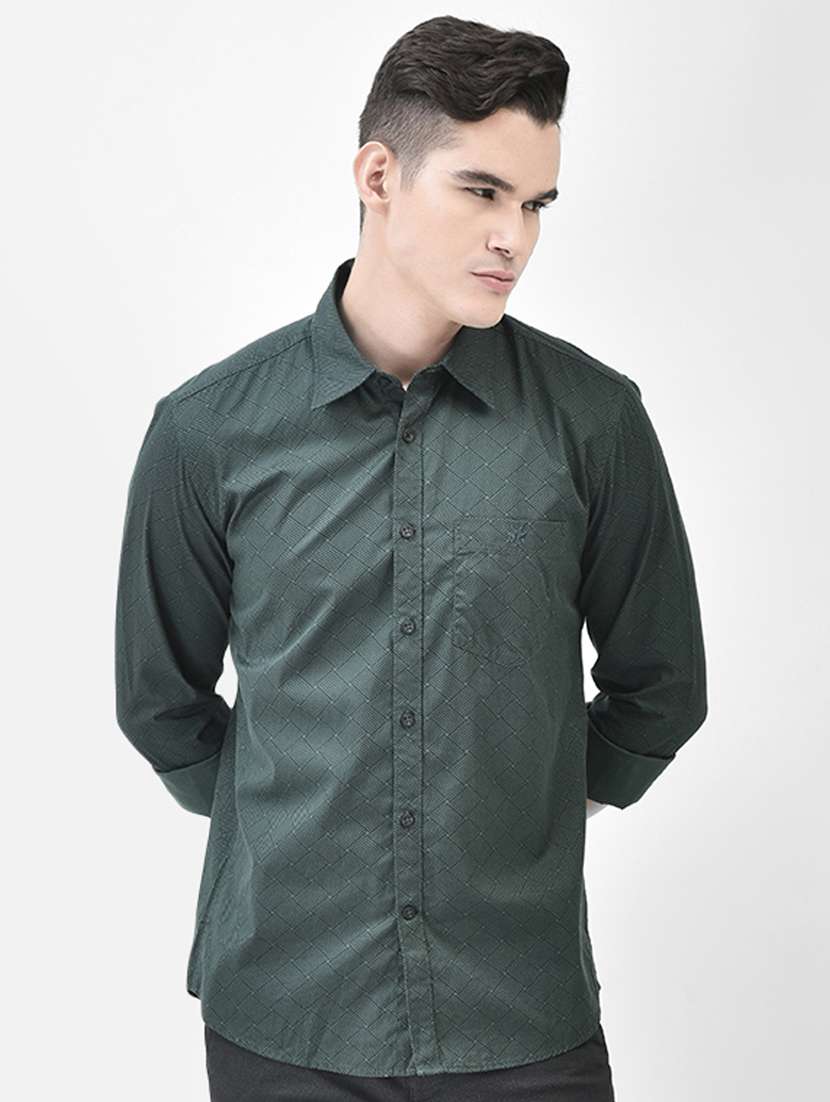 men printed bottle green cotton casual shirt - 20509693 -  Standard Image - 3