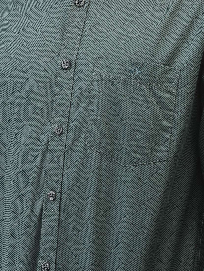 men printed bottle green cotton casual shirt - 20509693 -  Standard Image - 5