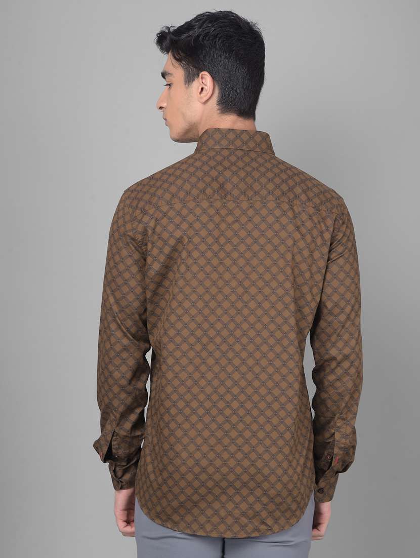 men printed brown cotton casual shirt - 20509695 -  Standard Image - 3