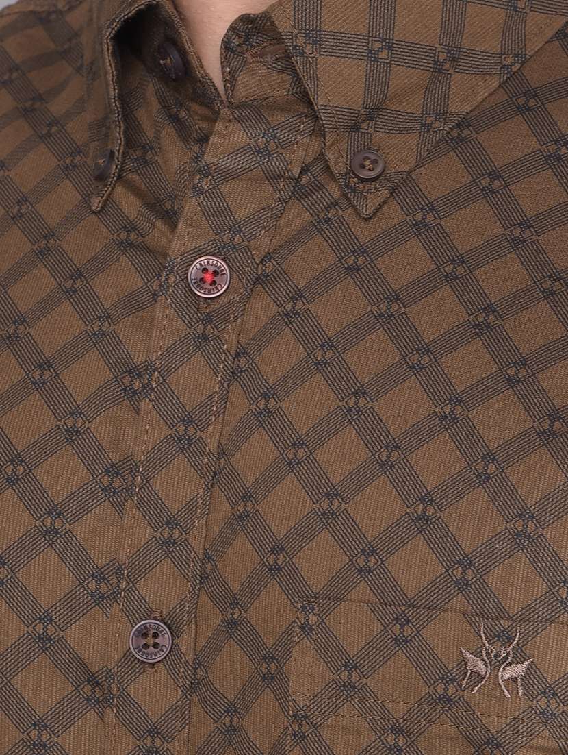men printed brown cotton casual shirt - 20509695 -  Standard Image - 5