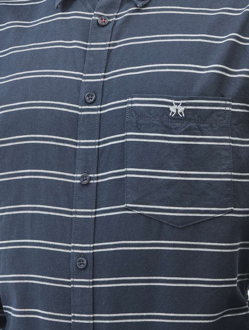 men horizontal striped navy blue cotton casual shirt - 20509696 -  Standard Image - 5