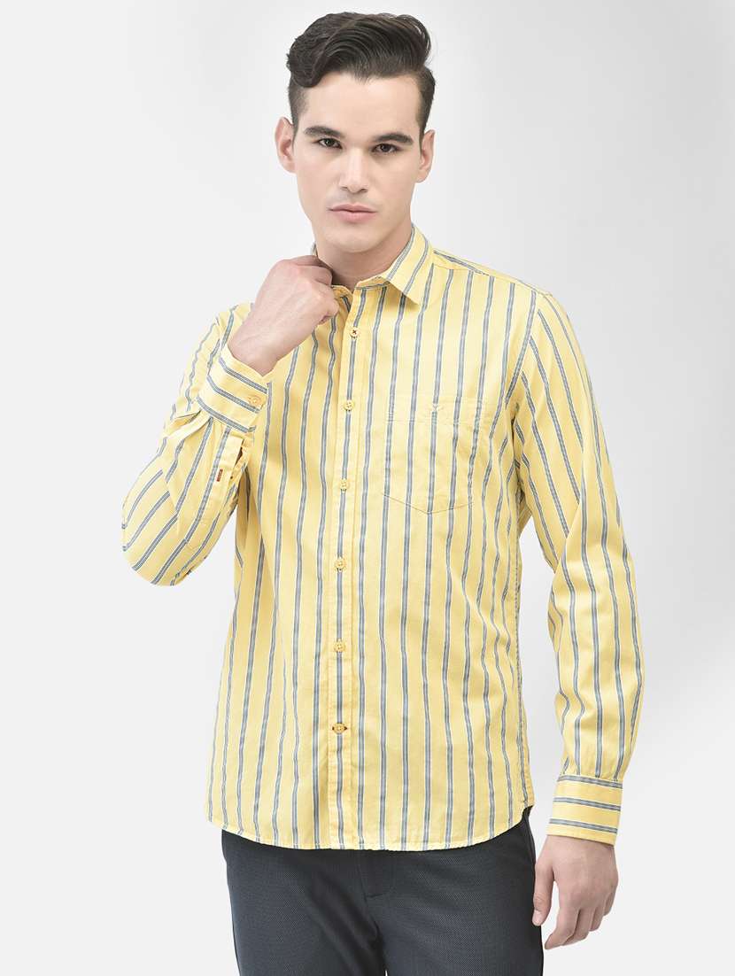 men vertical striped lemon sherbet cotton casual shirt - 20509697 -  Zoom Image - 0