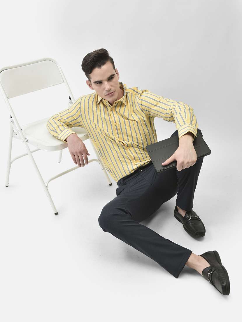 men vertical striped lemon sherbet cotton casual shirt - 20509697 - Standard Image - 3