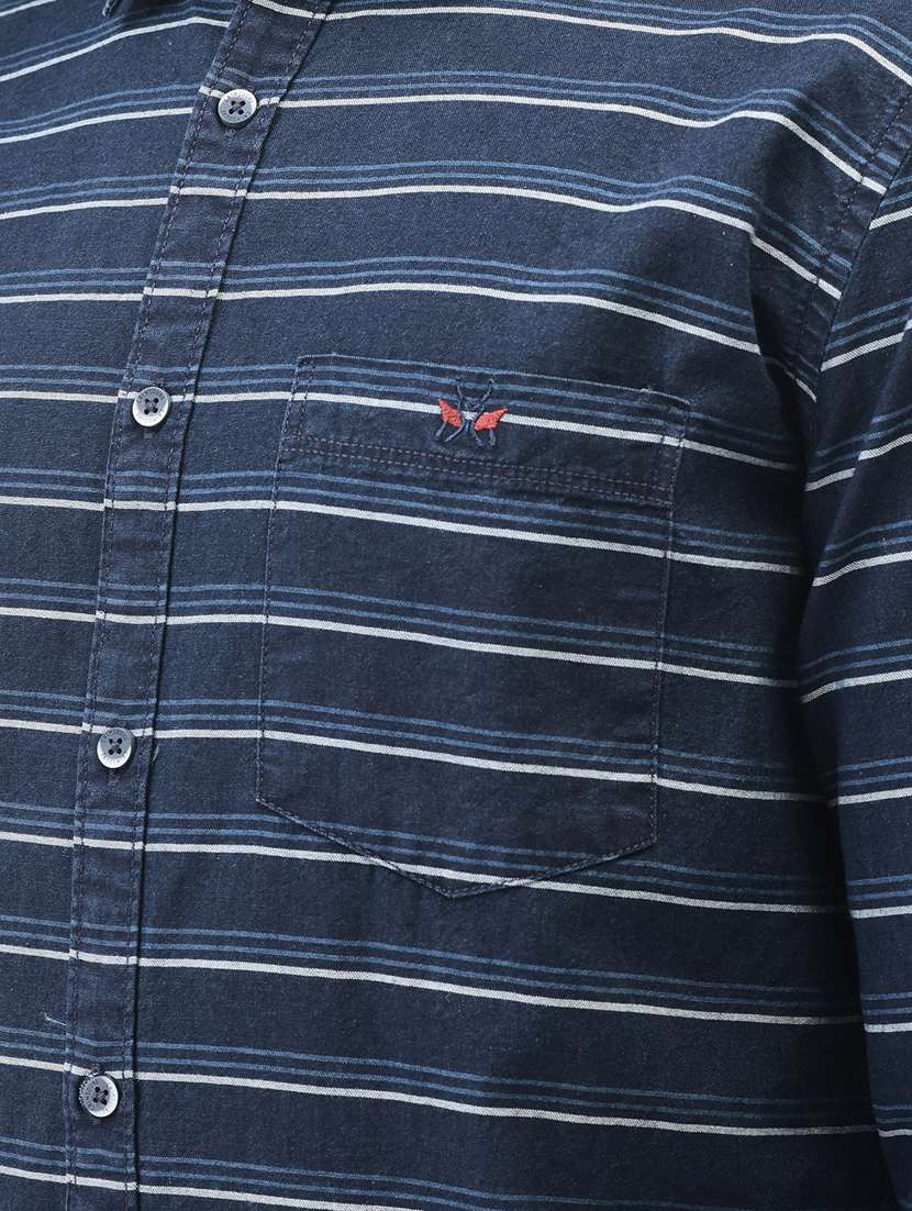 men horizontal striped navy blue cotton slim fit casual shirt - 20509731 - Standard Image - 5