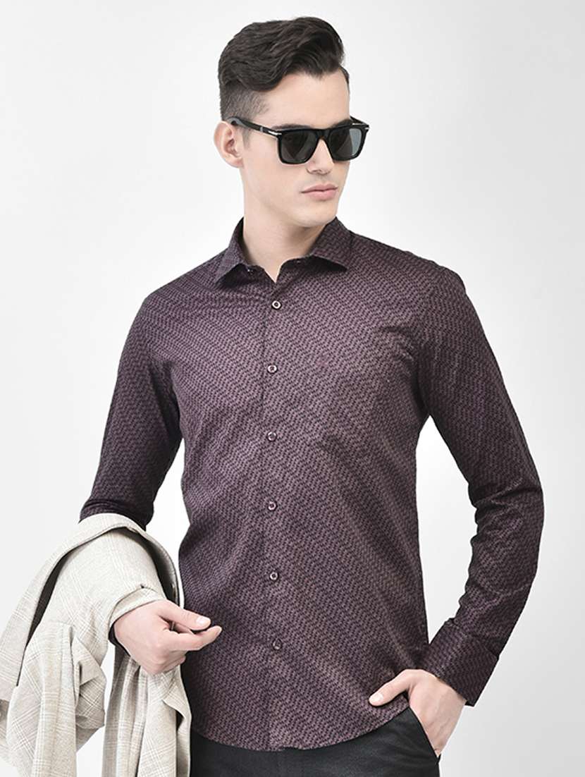 men micro printed burgundy cotton slim fit casual shirt - 20509747 -  Standard Image - 3