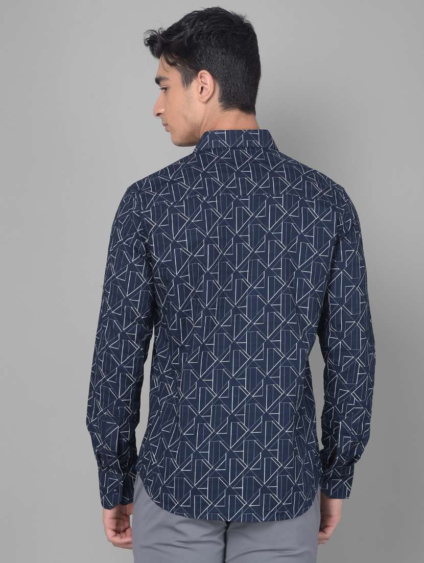 men geometric printed navy blue cotton casual shirt - 20509754 -  Standard Image - 3