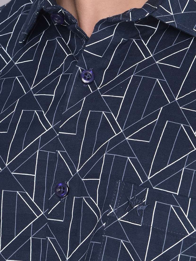 men geometric printed navy blue cotton casual shirt - 20509754 -  Standard Image - 5