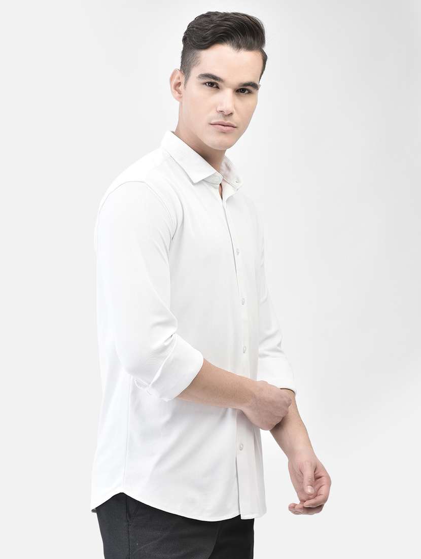men solid white polyester slim fit casual shirt - 20509758 -  Standard Image - 3