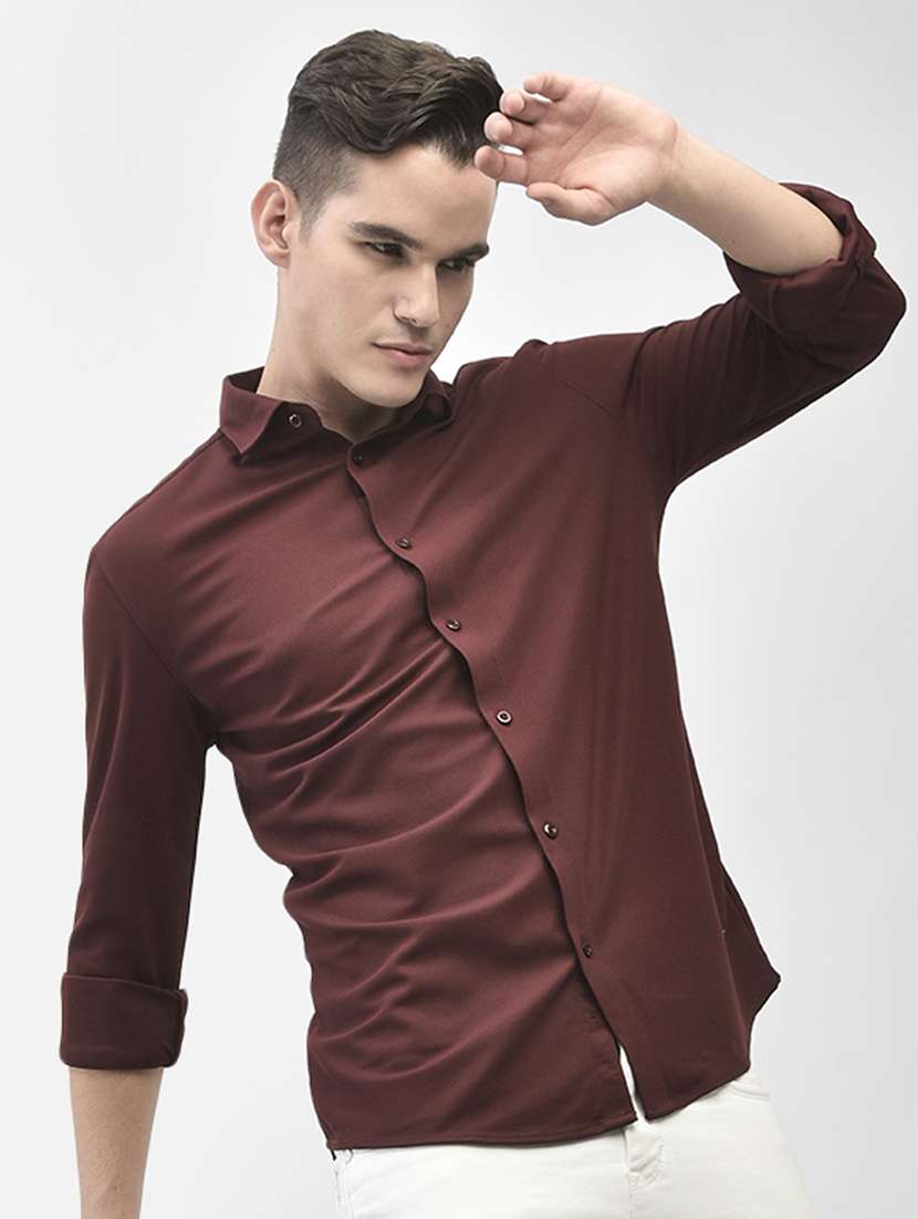 men solid maroon polyester slim fit casual shirt - 20509759 -  Standard Image - 3