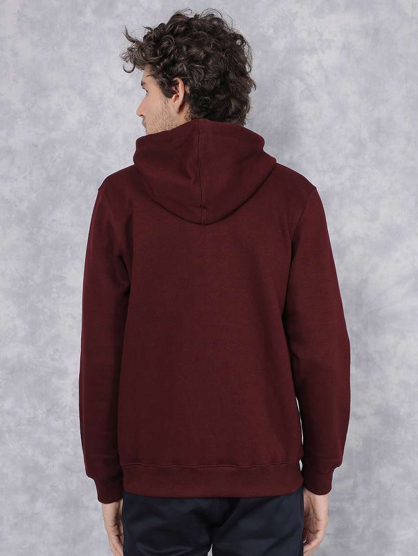 men maroon solid long sleeve hooded sweatshirt - 20509786 -  Standard Image - 3