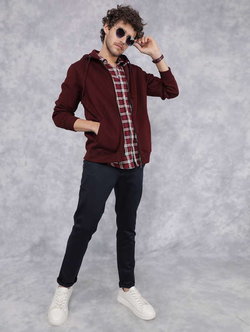 men maroon solid long sleeve hooded sweatshirt - 20509786 -  Standard Image - 5