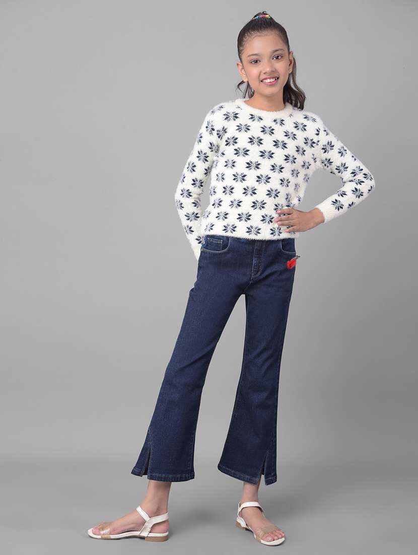 girls white & navy blue nylon regular sweater - 20509848 -  Standard Image - 3