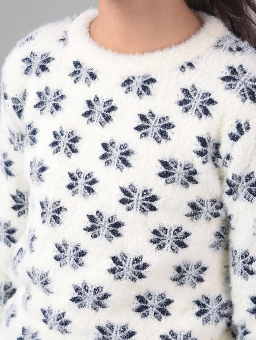 girls white & navy blue nylon regular sweater - 20509848 -  Standard Image - 5