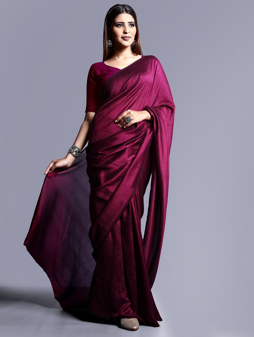 women's solid maroon colored saree with blouse - 20509855 -  Zoom Image - 0