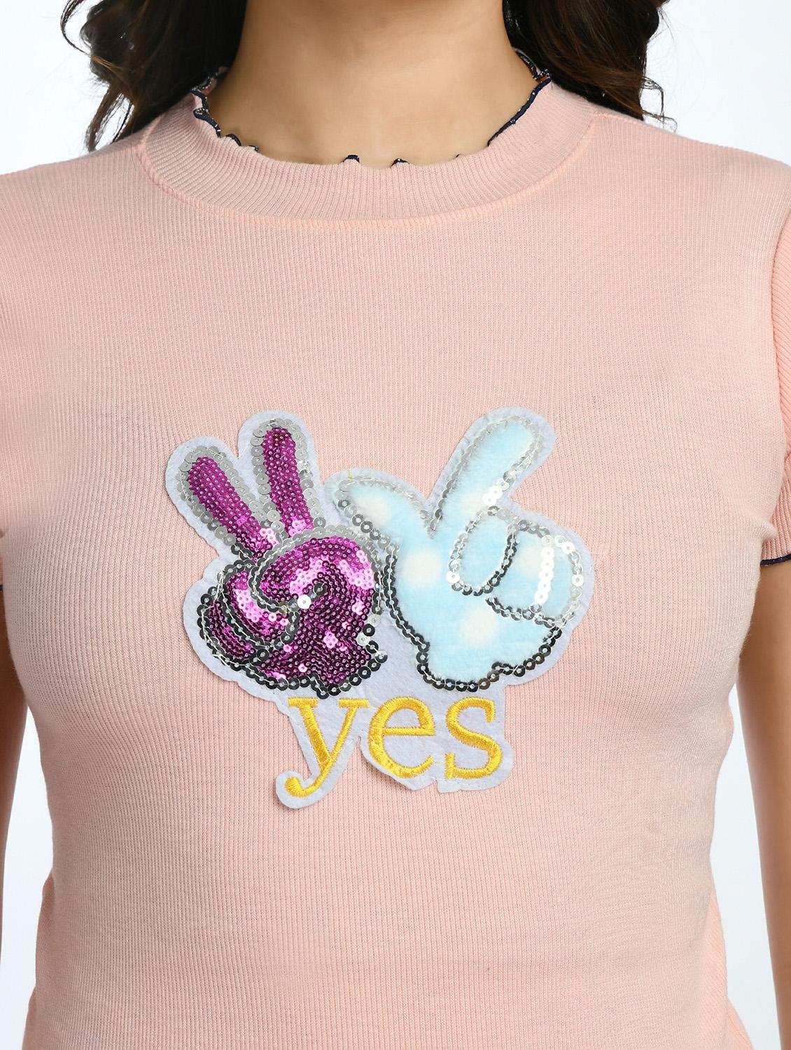 women applique work short sleeves top - 20510346 - Standard Image - 3