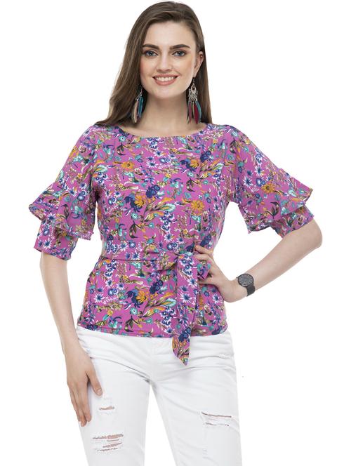 women floral print waist tie  top - 20510350 -  Standard Image - 0