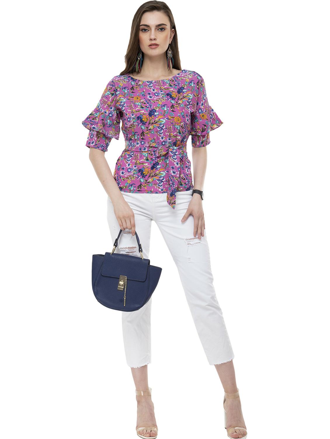 women floral print waist tie top - 20510350 - Standard Image - 3