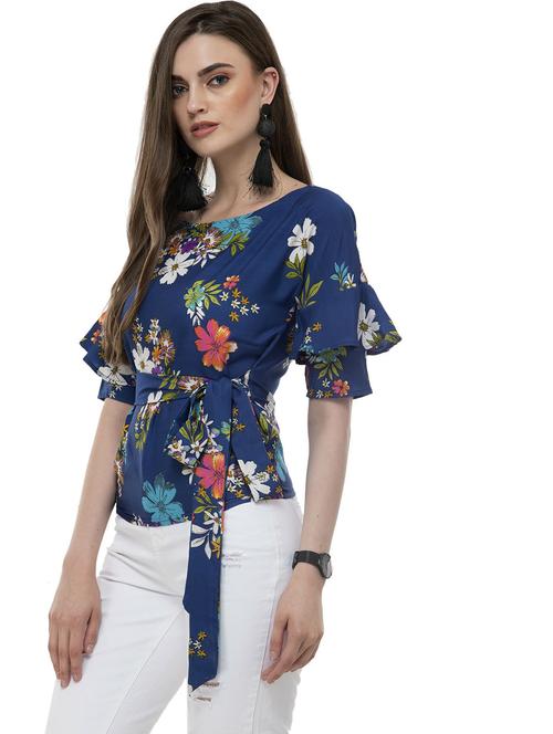 navy blue floral print peplum top - 20510507 -  Standard Image - 0