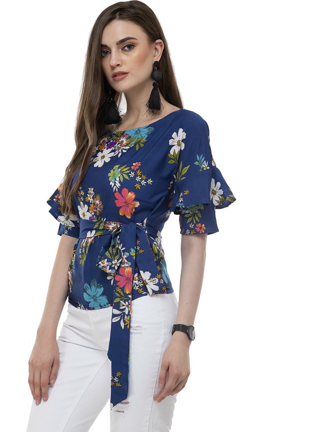 navy blue floral print peplum top - 20510507 -  Zoom Image - 0
