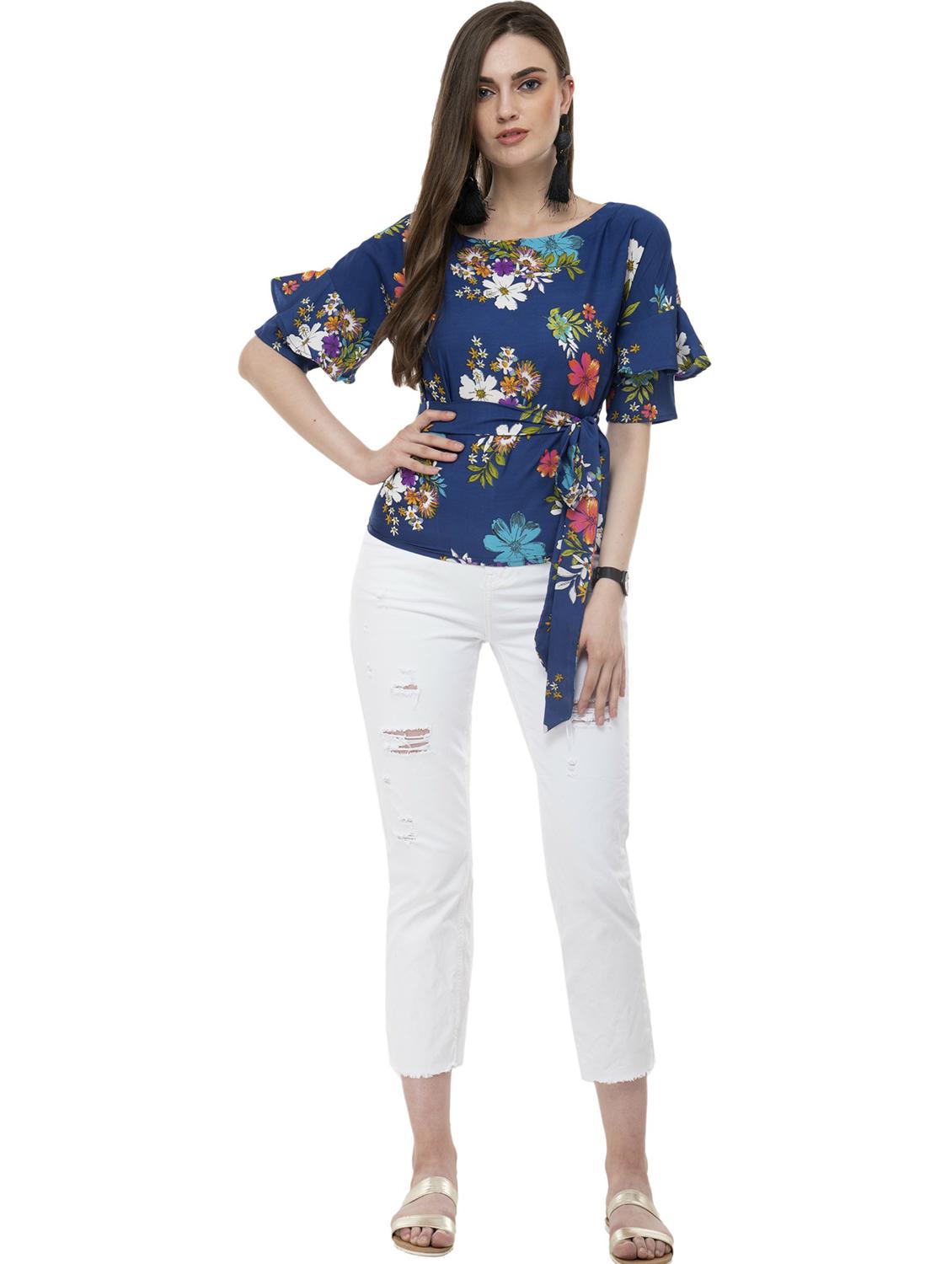 navy blue floral print peplum top - 20510507 - Standard Image - 3