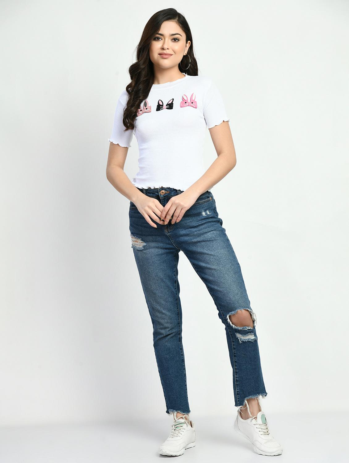 women applique work short sleeves top - 20510560 - Standard Image - 3