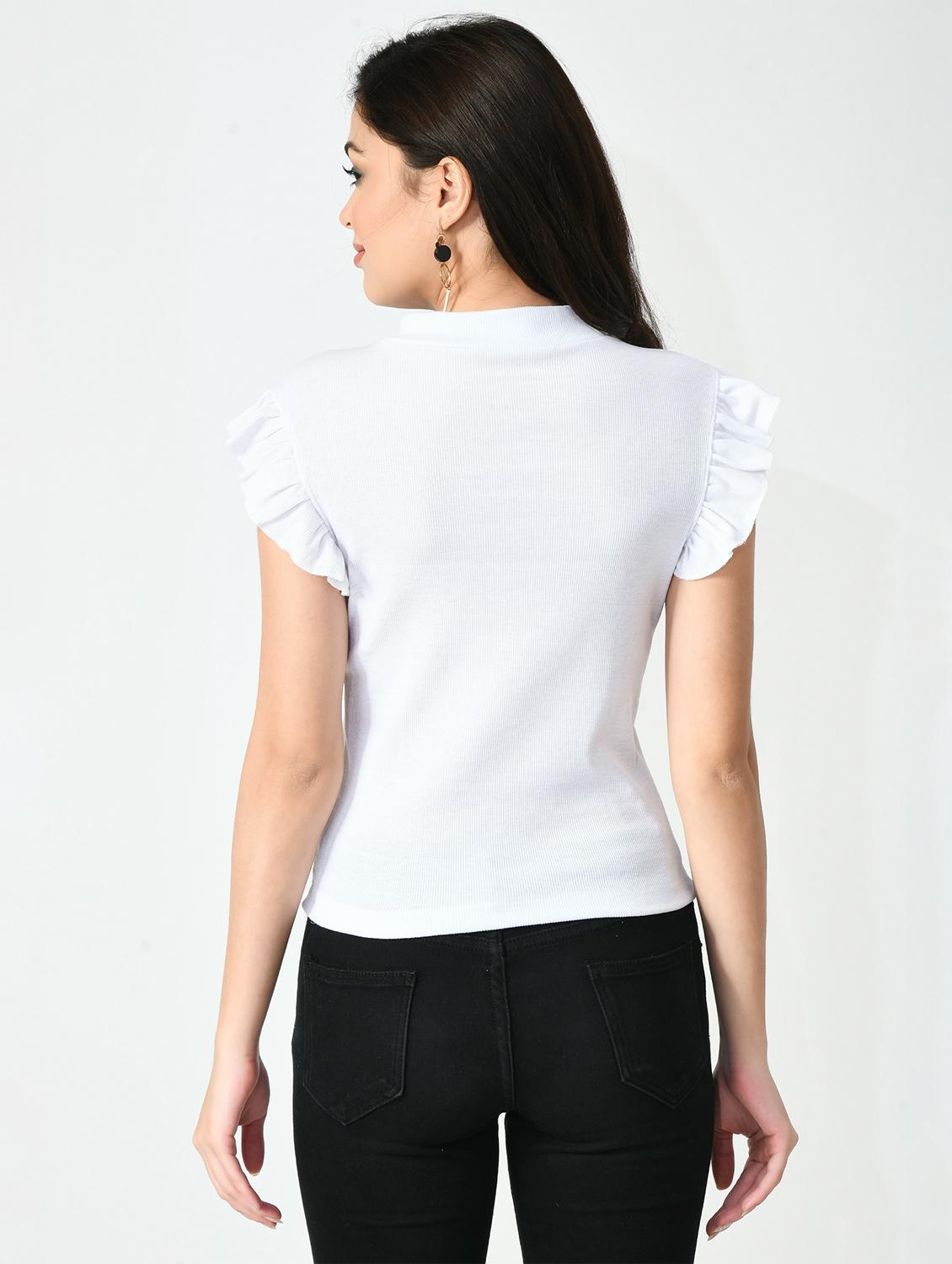 white solid mock neck regular top - 20510586 - Standard Image - 3