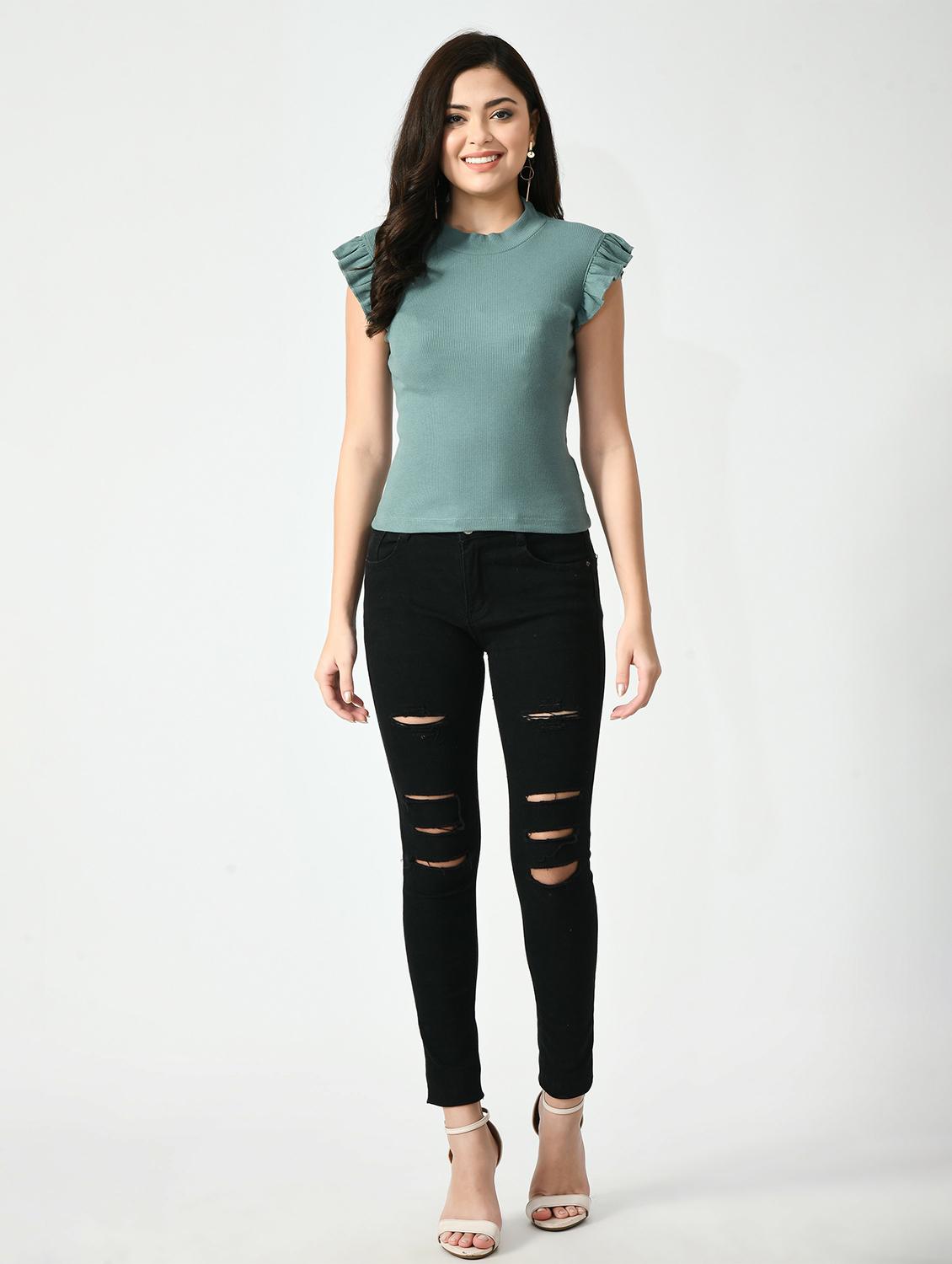 women solid cap sleevels top - 20510593 - Standard Image - 3