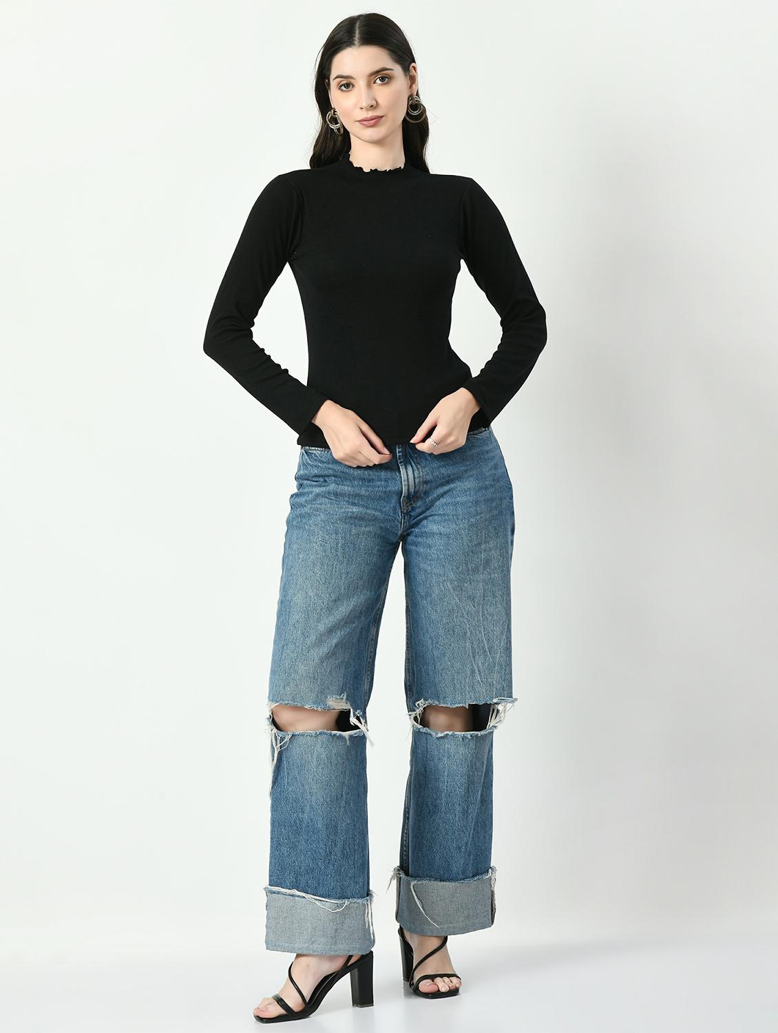 women solid long sleeves top - 20510796 - Standard Image - 3