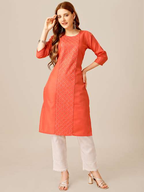 peach cotton blend kurta pant  set - 20511161 -  Standard Image - 0