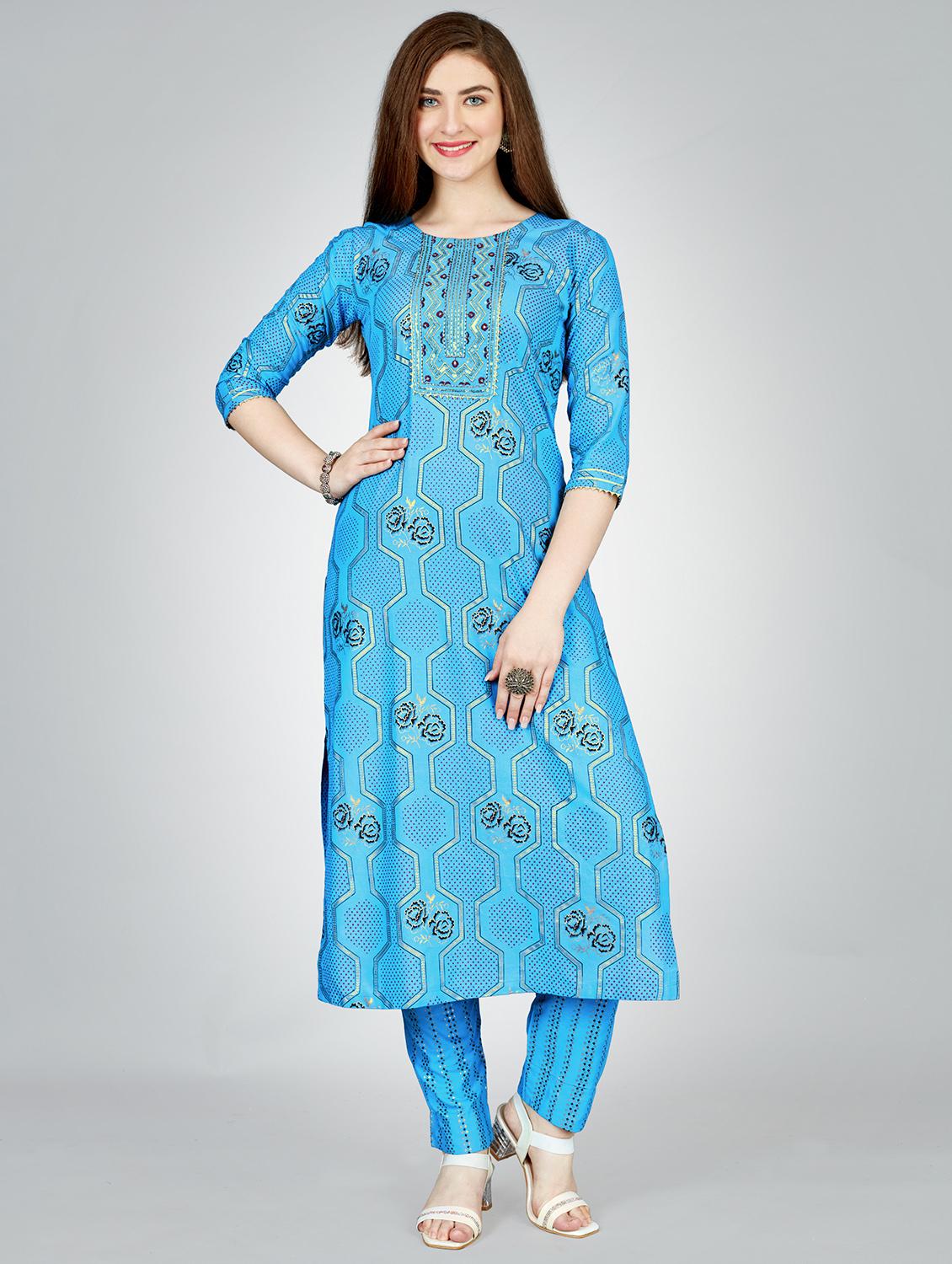 light blue rayon kurta pant  set - 20511198 -  Zoom Image - 0