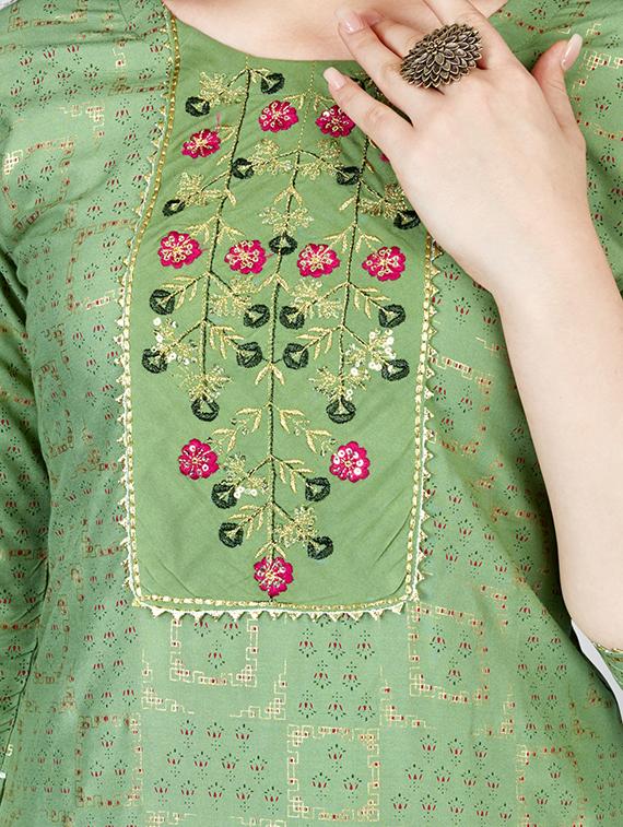 women green round neck kurta pant set - 20511202 - Standard Image - 5