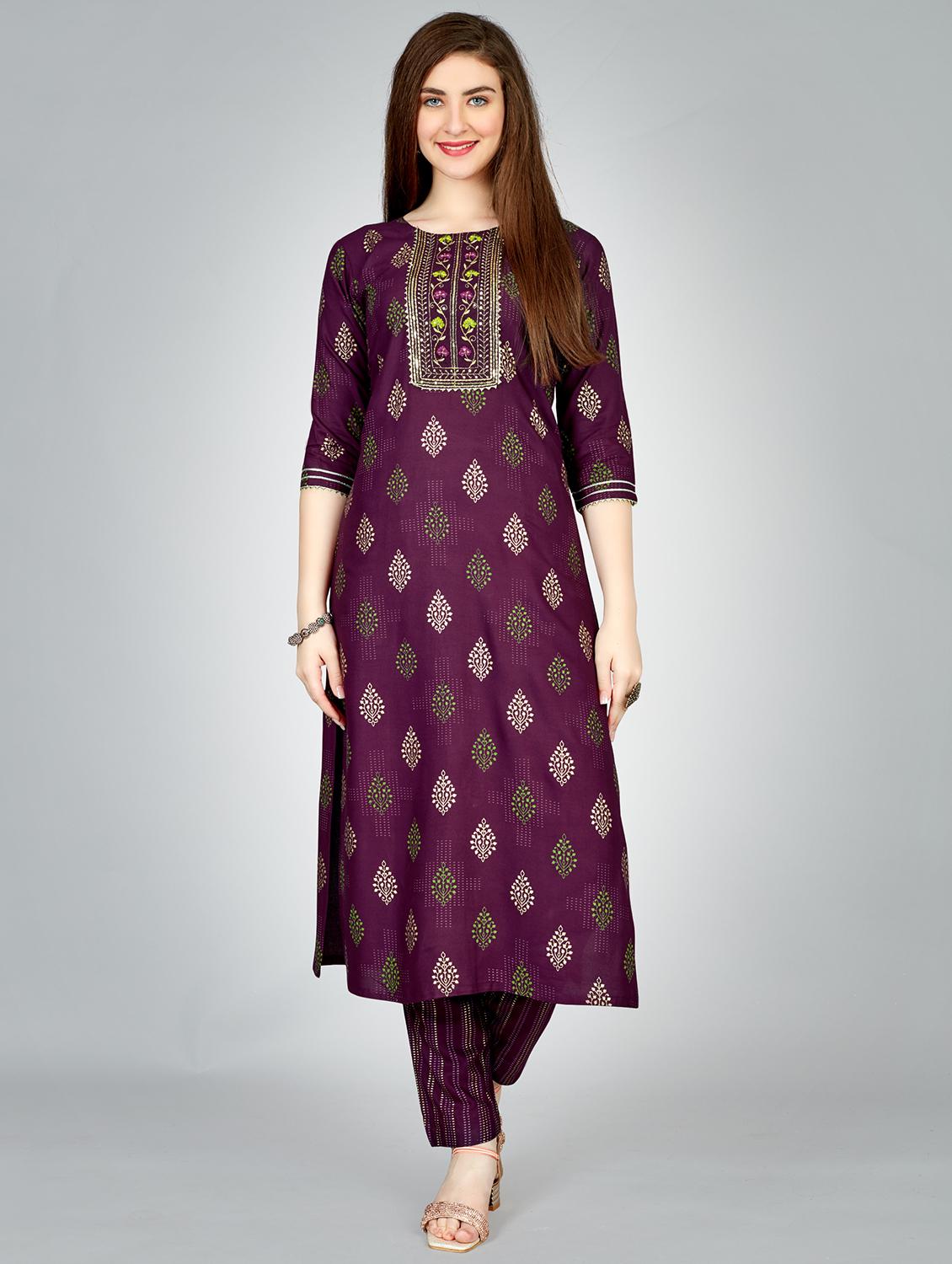 purple rayon kurta pant  set - 20511204 -  Zoom Image - 0