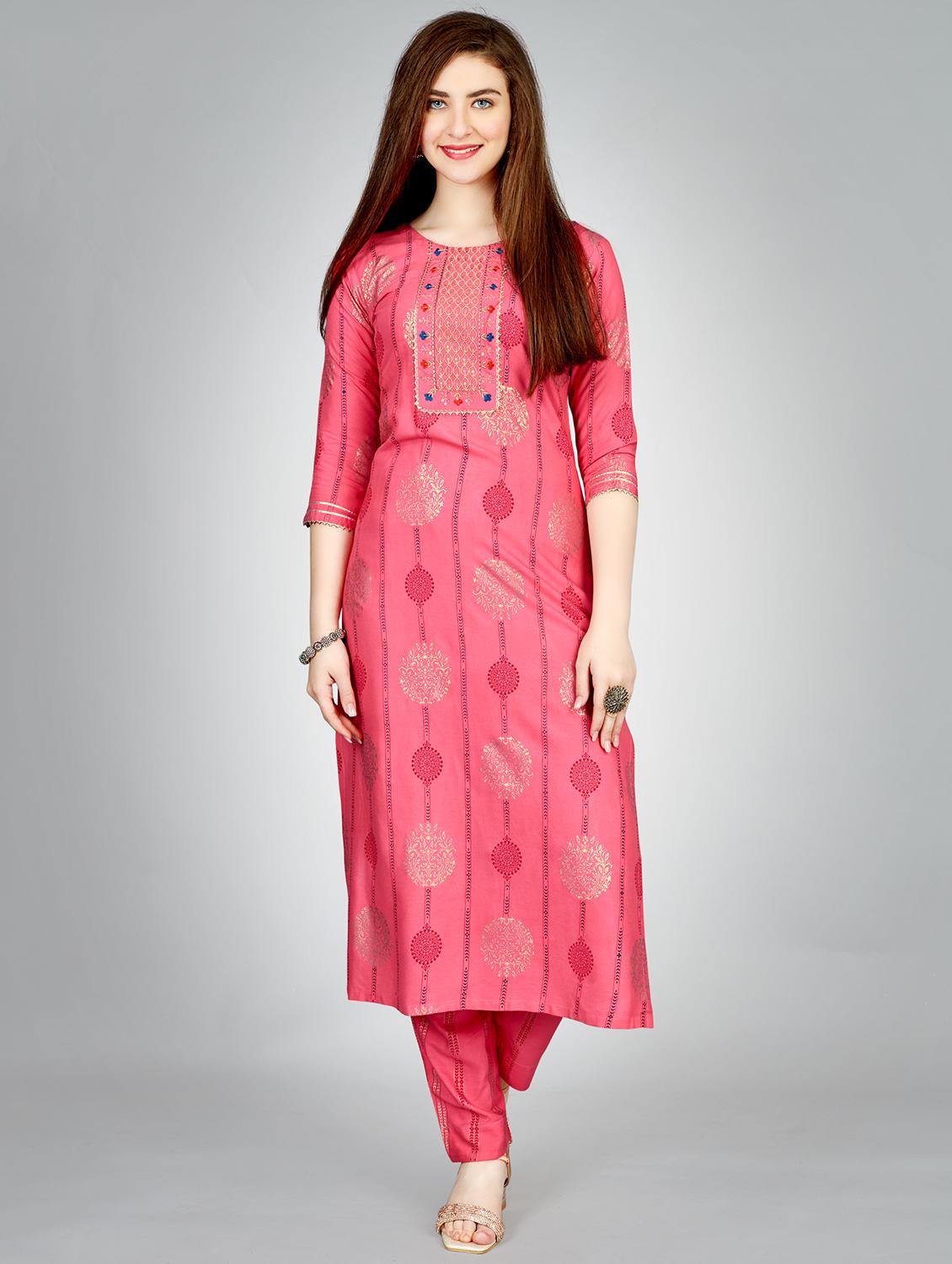 pink rayon kurta pant  set