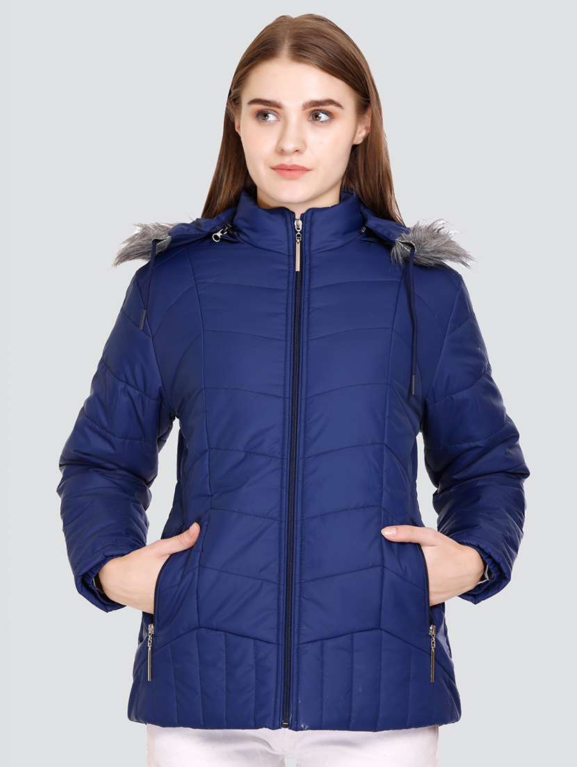 solid hooded quilted jacket with pockets